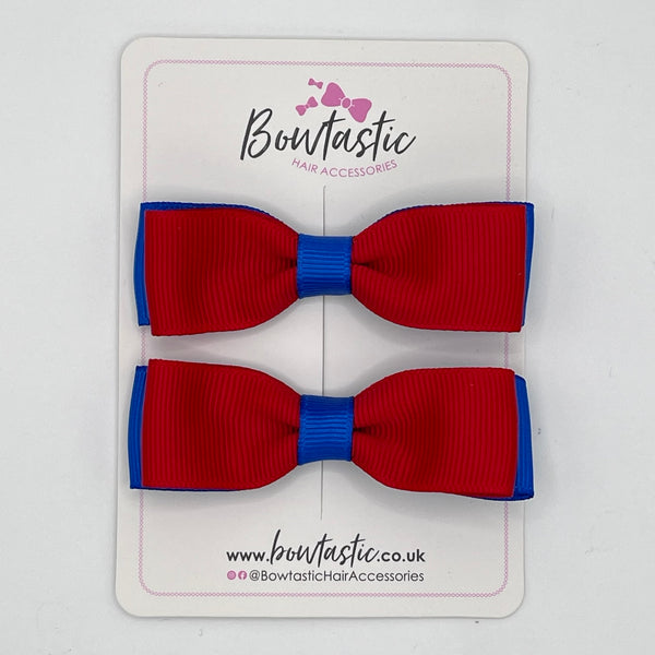 2.75 Inch Flat Bows - Red & Royal Blue - 2 Pack