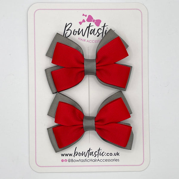 3 Inch Double Butterfly Bow - Red & Metal Grey - 2 Pack