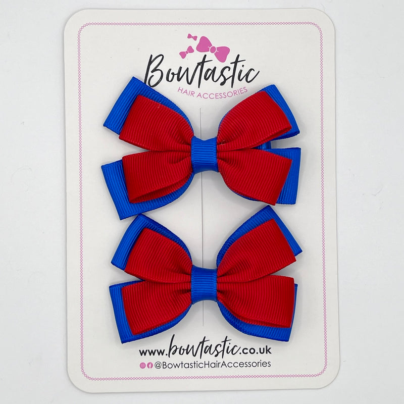 3 Inch Double Butterfly Bow - Red & Royal Blue - 2 Pack