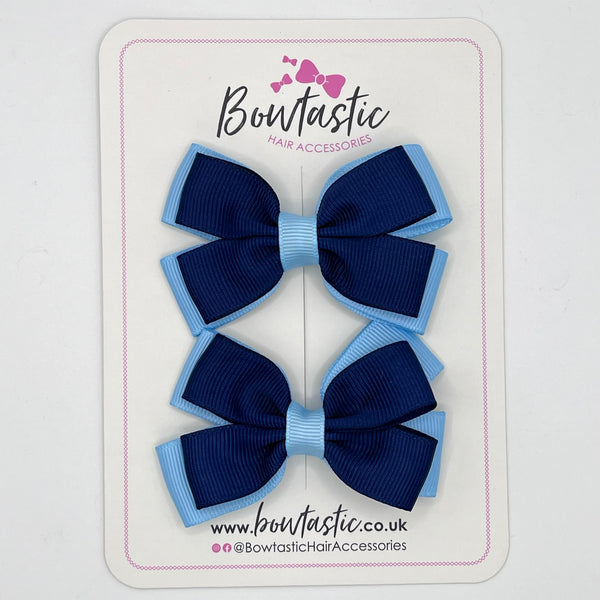 3 Inch Double Butterfly Bow - Navy & Blue Topaz - 2 Pack