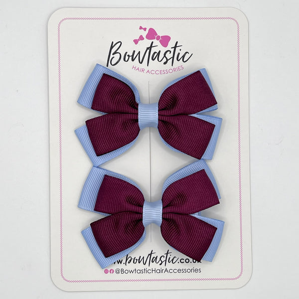 3 Inch Double Butterfly Bow - Burgundy & Bluebell - 2 Pack