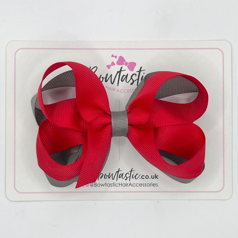 4 Inch 2 Layer Bow - Red & Metal Grey