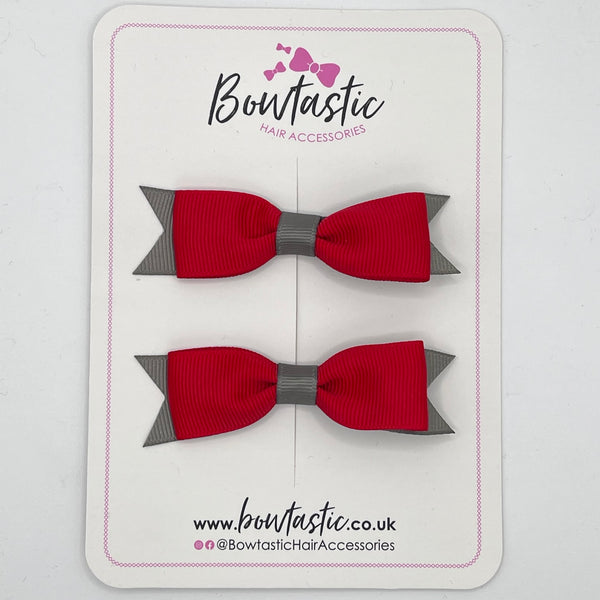 2.75 Inch 2 Layer Tuxedo Bow - Red & Metal Grey - 2 Pack