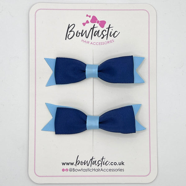 2.75 Inch 2 Layer Tuxedo Bow - Navy & Blue Topaz - 2 Pack