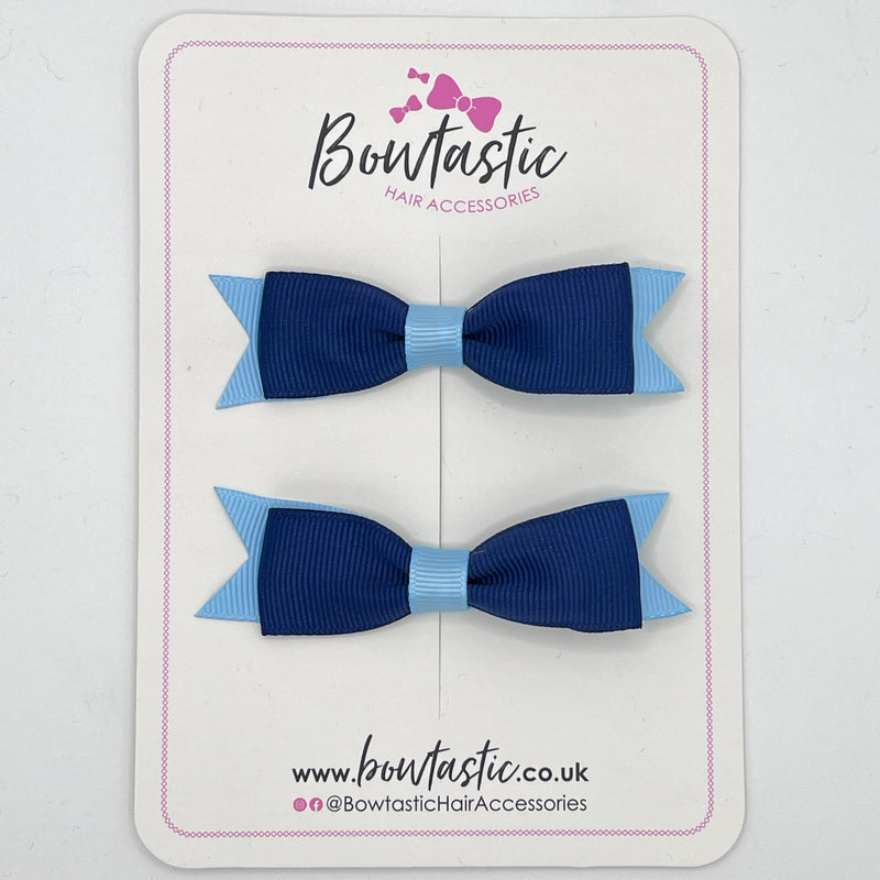 2.75 Inch 2 Layer Tuxedo Bow - Navy & Blue Topaz - 2 Pack