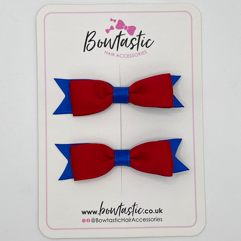 2.75 Inch 2 Layer Tuxedo Bow - Red & Royal Blue - 2 Pack