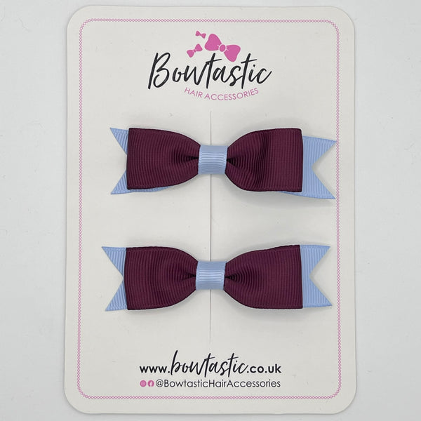 2.75 Inch 2 Layer Tuxedo Bow - Burgundy & Bluebell - 2 Pack