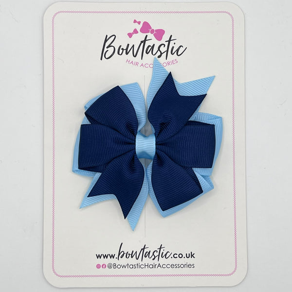 3 Inch Double Pinwheel Bow - Navy & Blue Topaz