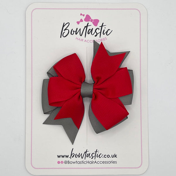 3 Inch Double Pinwheel Bow - Red & Metal Grey