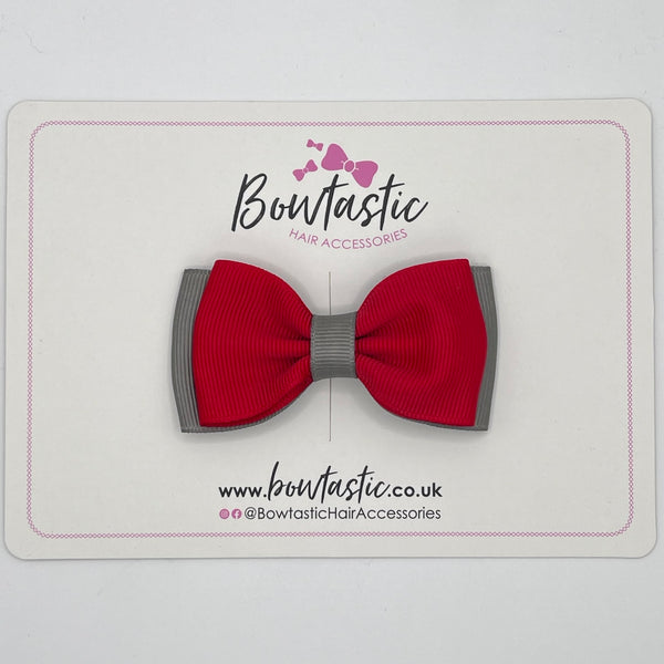 3 Inch Flat Double Bow - Red & Metal Grey