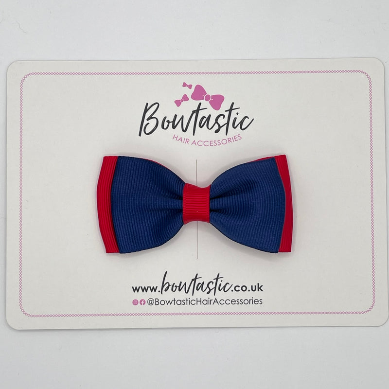 3 Inch Flat Double Bow - Navy & Red