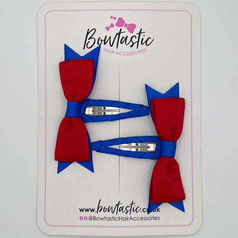 3 Inch Flat Bow Snap Clip - Red & Royal Blue - 2 Pack