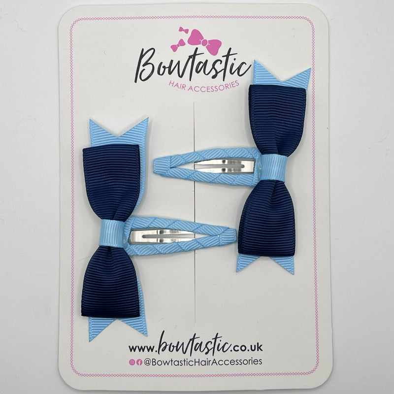 3 Inch Flat Bow Snap Clip - Navy & Blue Topaz - 2 Pack