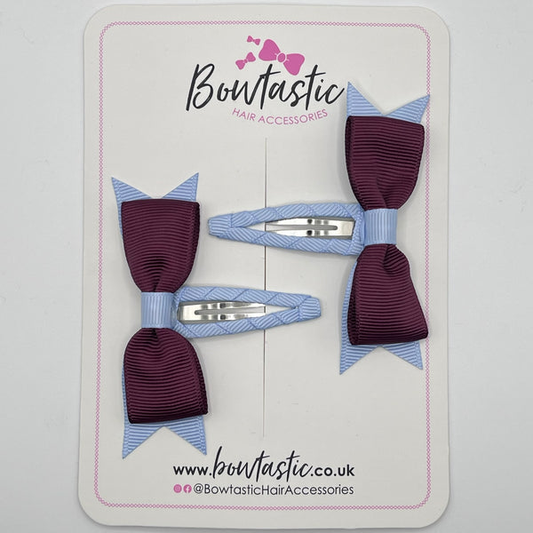 3 Inch Flat Bow Snap Clip - Burgundy & Bluebell - 2 Pack