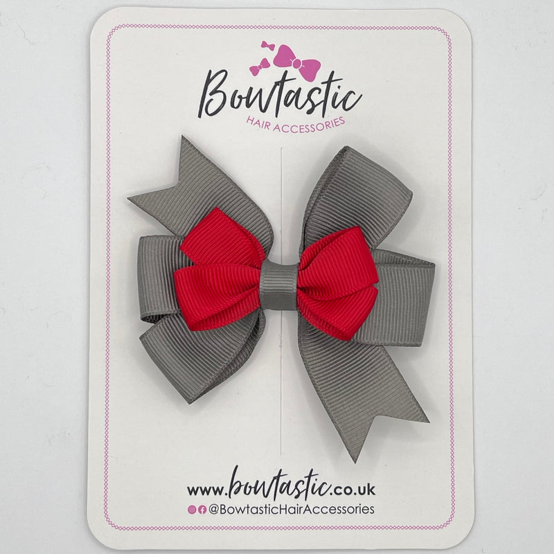 3 Inch 2 Layer Pinwheel Bow - Red & Metal Grey