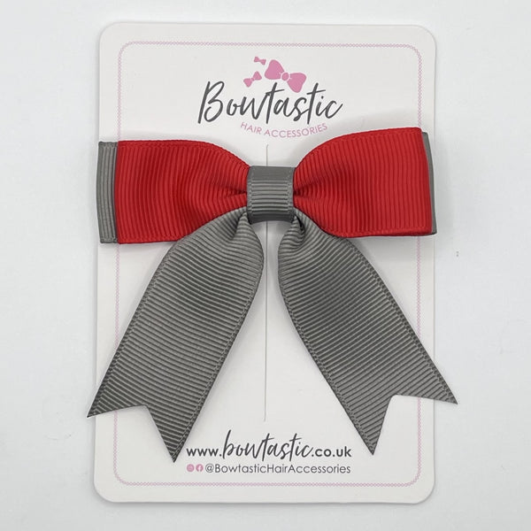 2.75 Inch Tail Bow - Red & Metal Grey