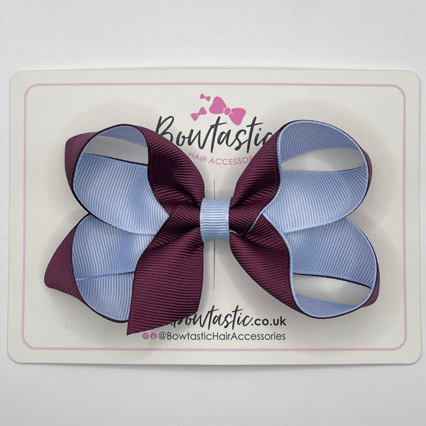 4 Inch Double Ribbon Bow Style 2 - Burgundy & Bluebell