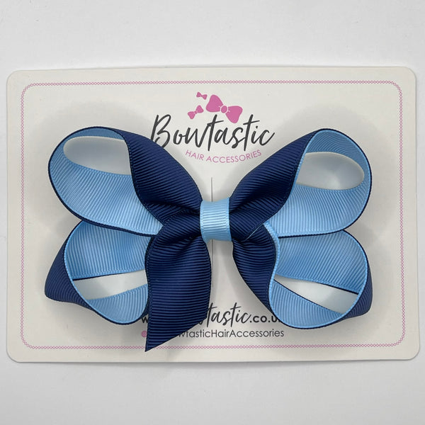 4 Inch Double Ribbon Bow Style 2 - Navy & Blue Topaz