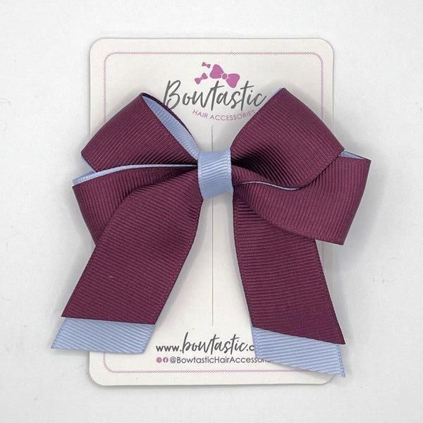 3 Inch Twist Short Tail Bow - Burgundy & Bluebell