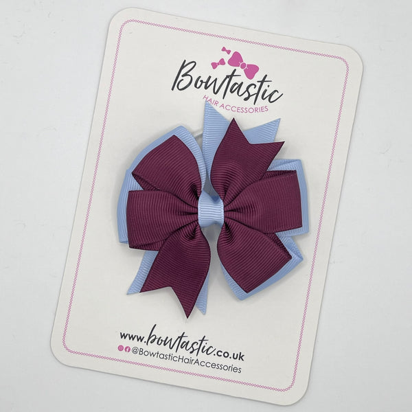 3 Inch Double Pinwheel Bow Thin Elastic - Burgundy & Bluebell