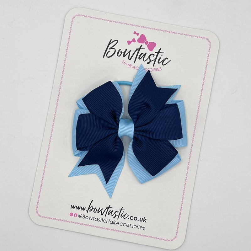 3 Inch Double Pinwheel Bow Thin Elastic - Navy & Blue Topaz