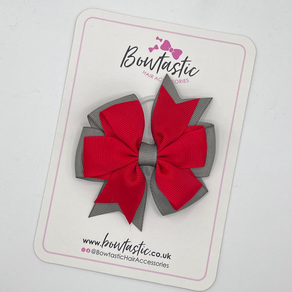 3 Inch Double Pinwheel Bow Thin Elastic - Red & Metal Grey