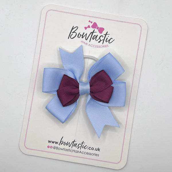 3 Inch 2 Layer Pinwheel Bow Thin Elastic - Burgundy & Bluebell