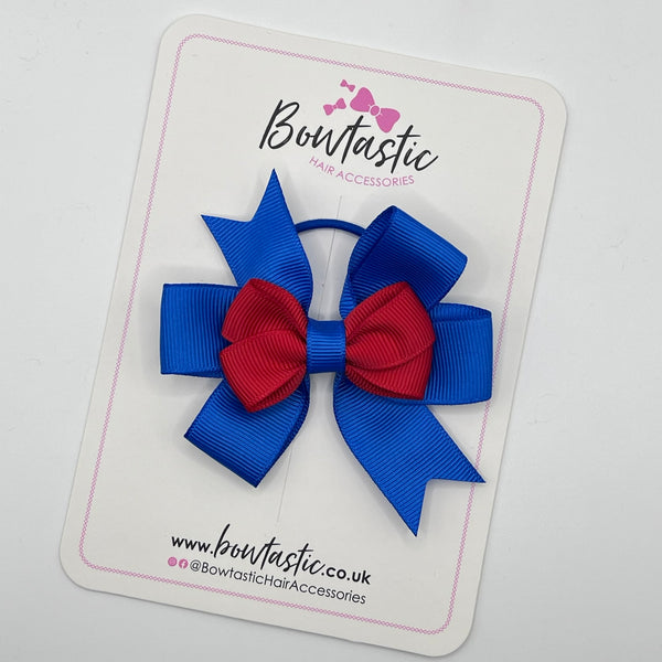 3 Inch 2 Layer Pinwheel Bow Thin Elastic - Red & Royal Blue