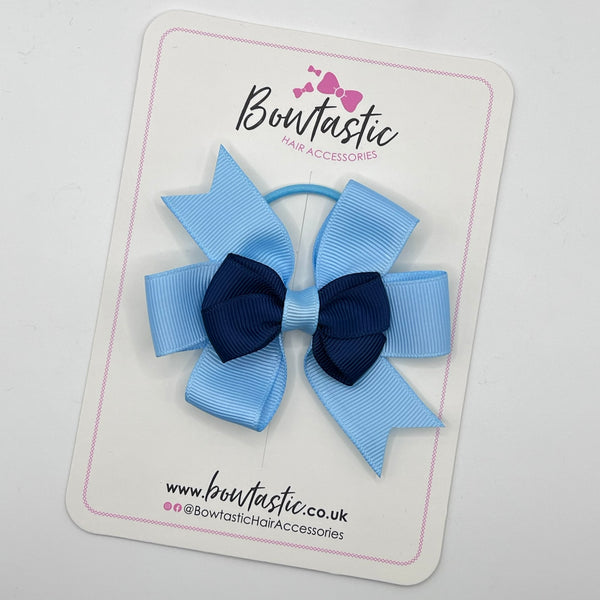 3 Inch 2 Layer Pinwheel Bow Thin Elastic - Navy & Blue Topaz