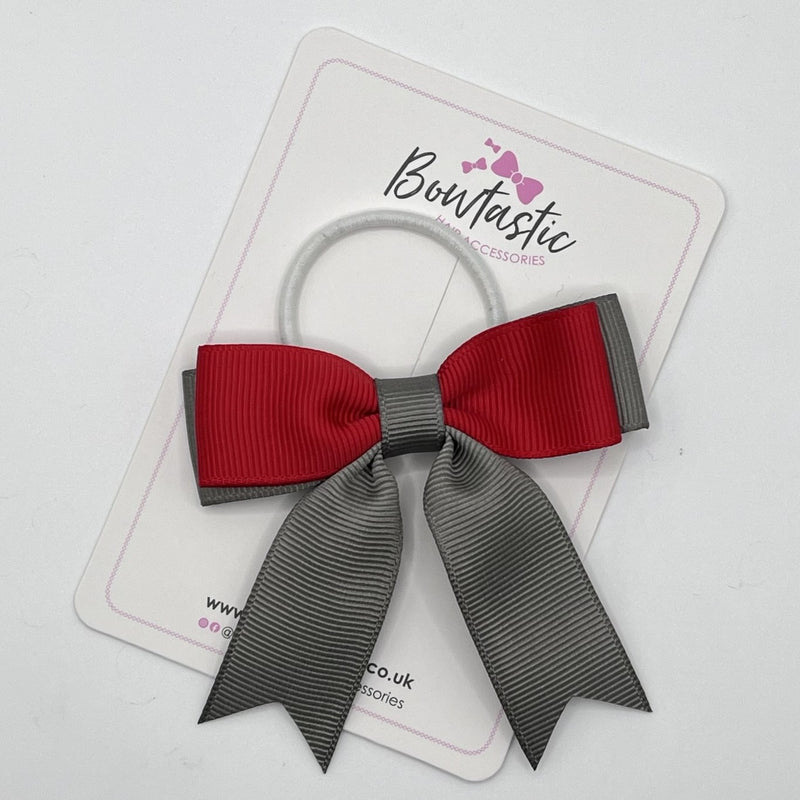 2.75 Inch Tail Bow Thin Elastic - Red & Metal Grey