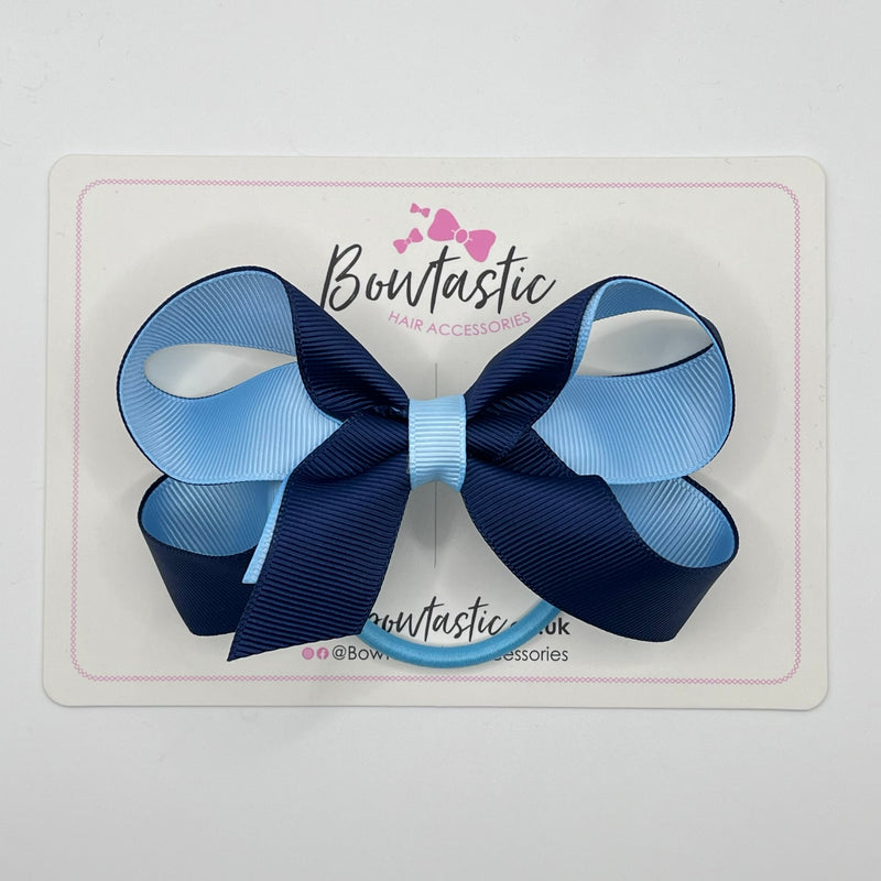 4 Inch Double Ribbon Bow Bobble Style 2 - Navy & Blue Topaz