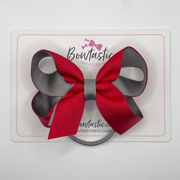 4 Inch Double Ribbon Bow Bobble Style 2 - Red & Metal Grey