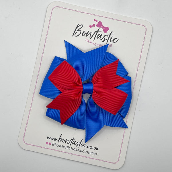 3.5 inch 2 Layer Pinwheel Bow Thin Elastic - Red & Royal Blue