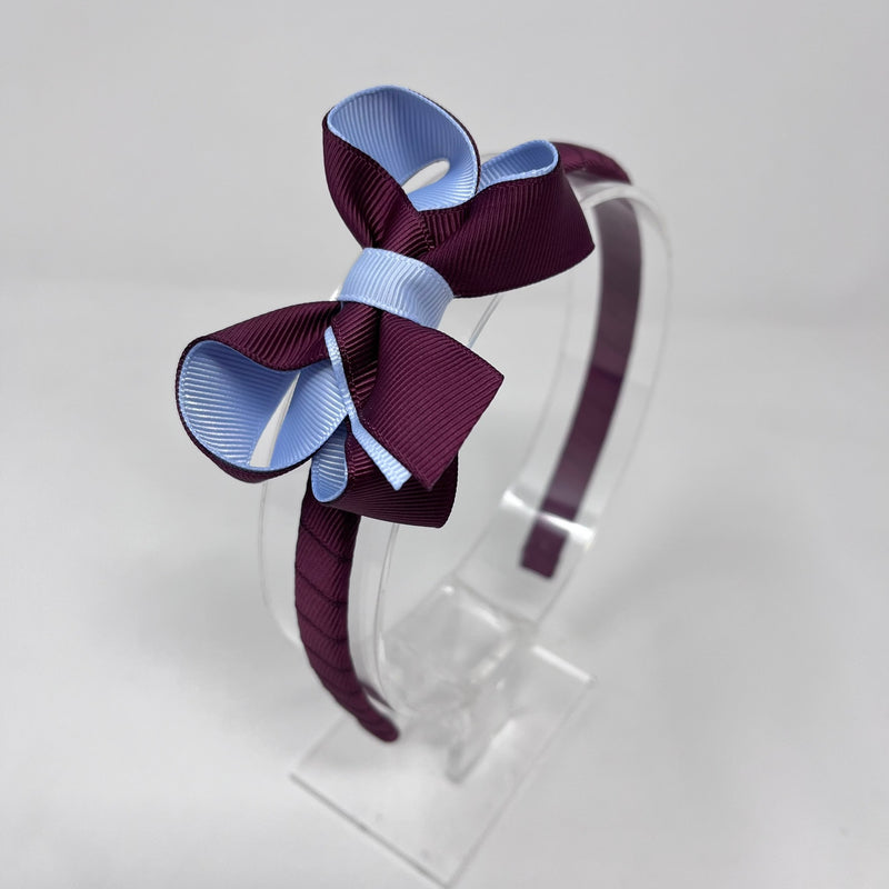 3 Inch Bow Alice Band - Burgundy & Bluebell