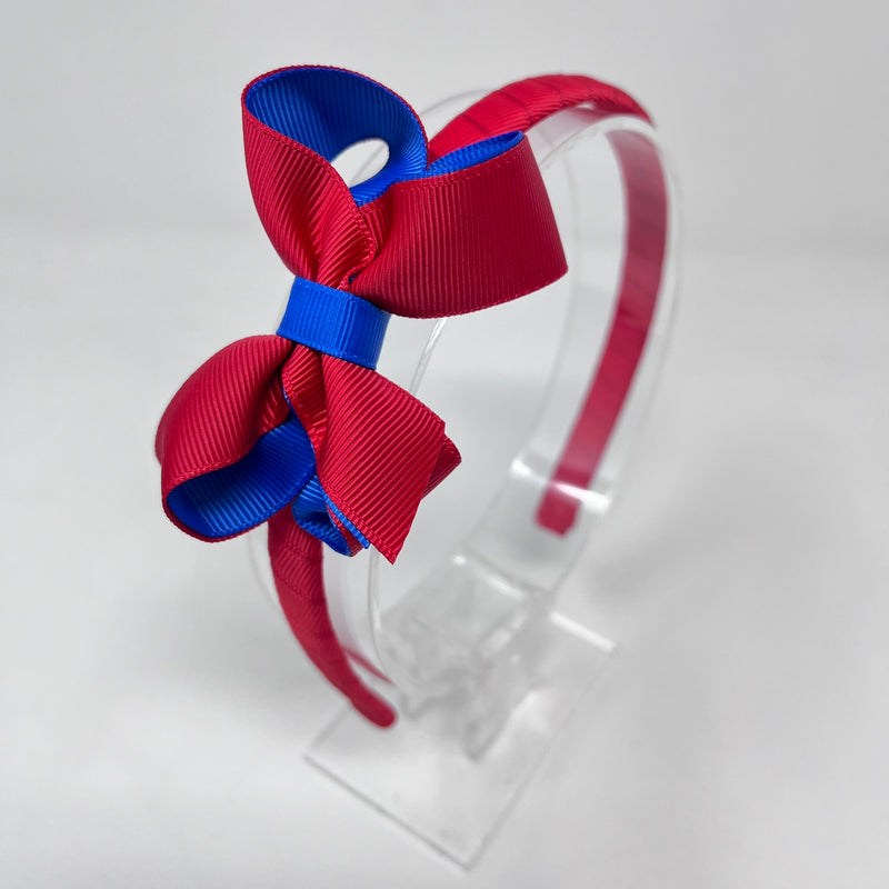 3 Inch Bow Alice Band - Red & Royal Blue