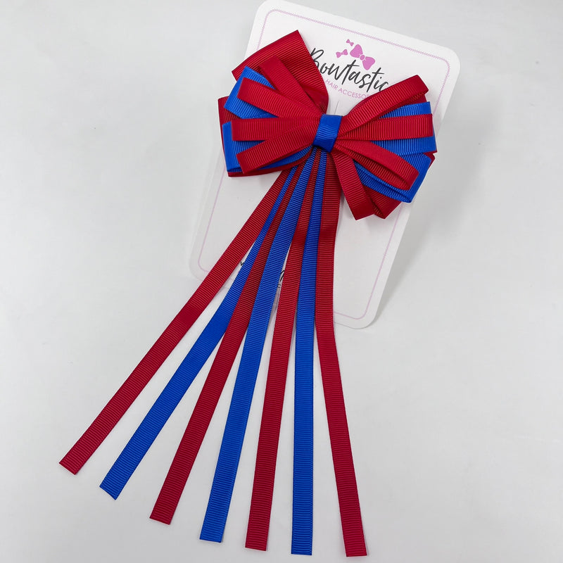 4 Inch Streamer Tail Bow - Red & Royal Blue