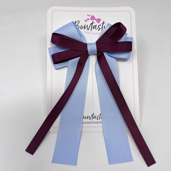 4 Inch Loop Tail Bow - Burgundy & Bluebell