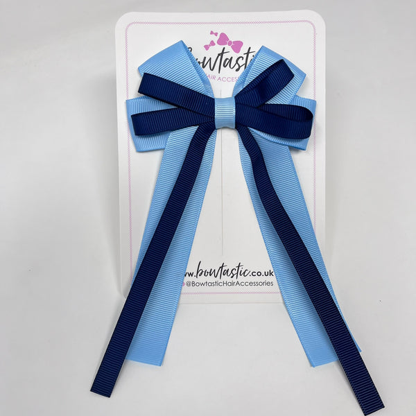 4 Inch Loop Tail Bow - Navy & Blue Topaz