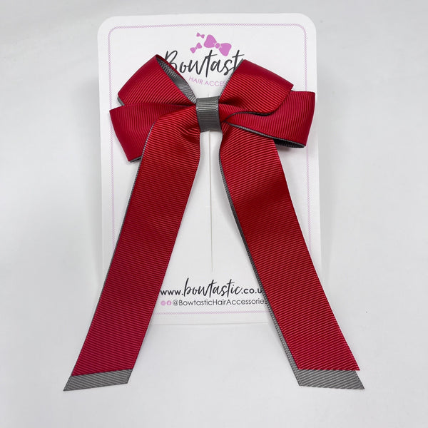 3 Inch Twist Tail Bow - Red & Metal Grey