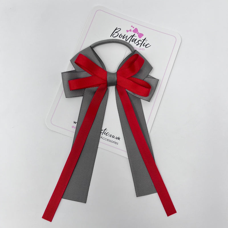 4 Inch Loop Tail Bow Bobble - Red & Metal Grey