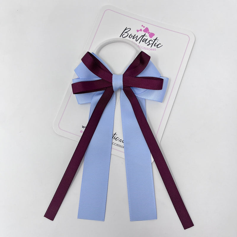 4 Inch Loop Tail Bow Bobble - Burgundy & Bluebell