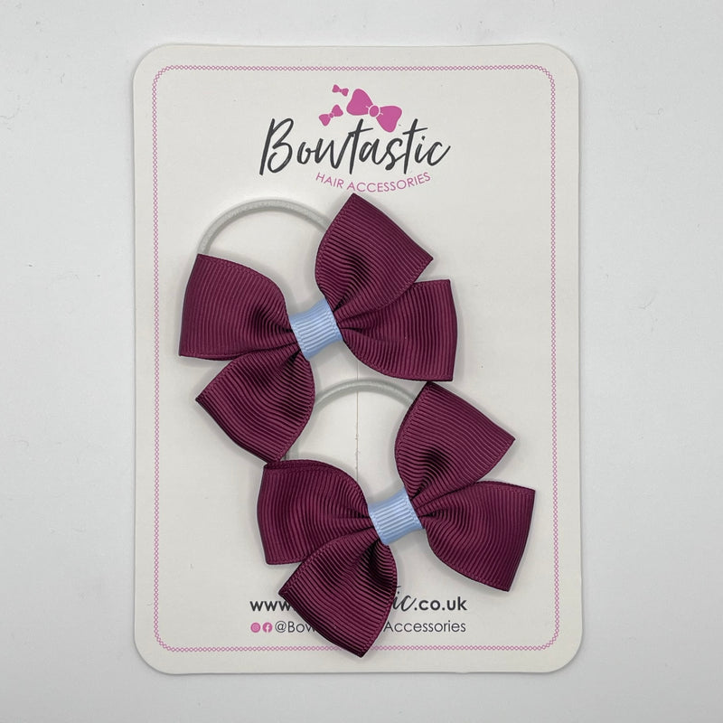 2.5 Inch Butterfly Bow Thin Elastic - Burgundy & Bluebell - 2 Pack