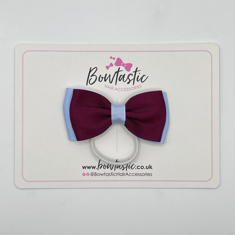 3 Inch Flat Double Bow Thin Elastic - Burgundy & Bluebell