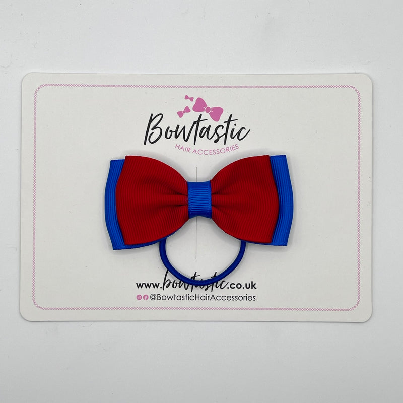 3 Inch Flat Double Bow Thin Elastic - Red & Royal Blue