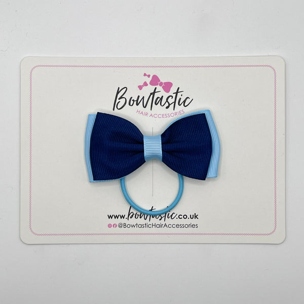 3 Inch Flat Double Bow Thin Elastic - Navy & Blue Topaz