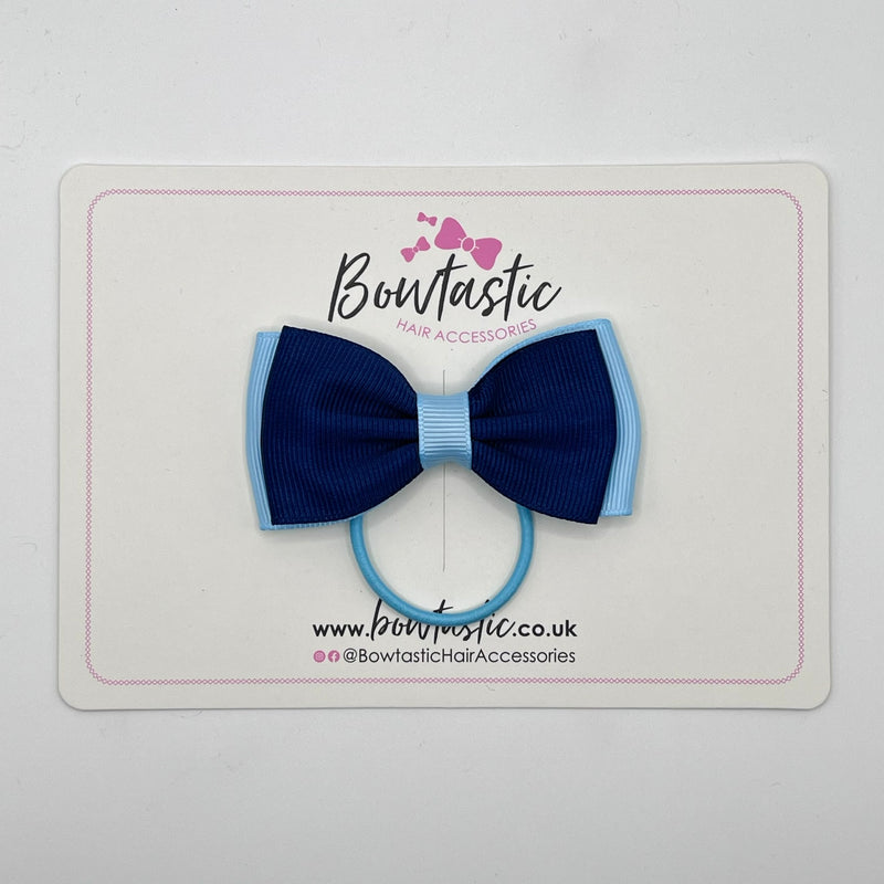 3 Inch Flat Double Bow Thin Elastic - Navy & Blue Topaz