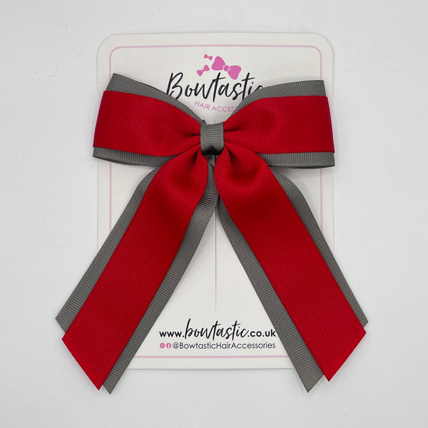 4 Inch Tail Bow - Red & Metal Grey