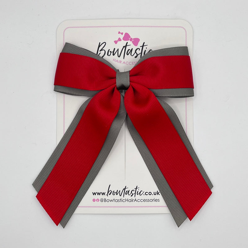 4 Inch Tail Bow - Red & Metal Grey