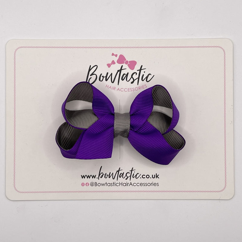 3 Inch Bow - Purple & Metal Grey