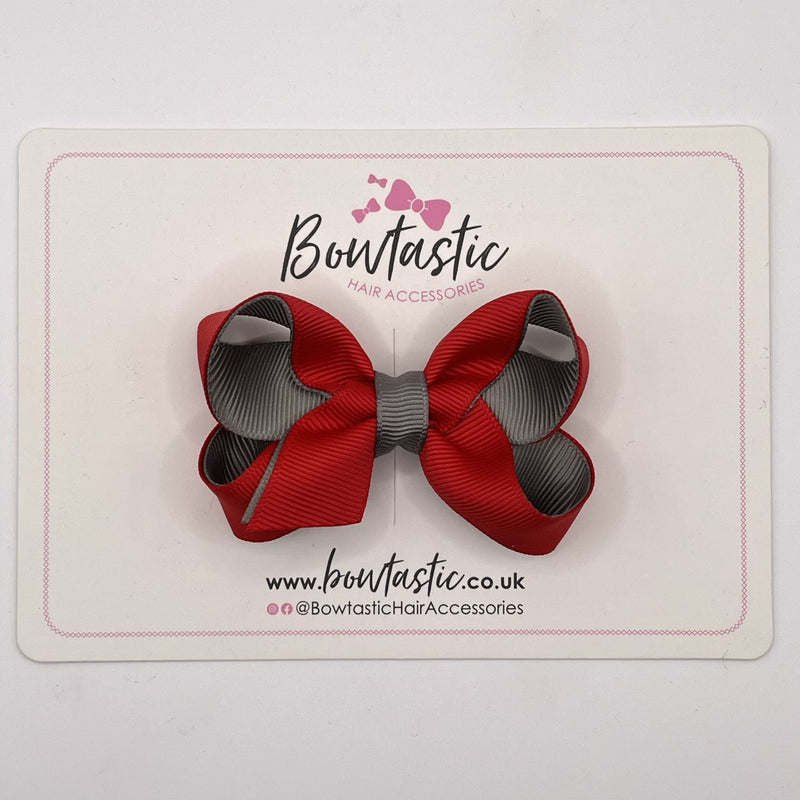 3 Inch Bow - Red & Metal Grey